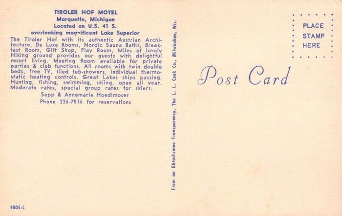 Tiroler Hof (The Residences at Harbor Vista) - Postcard Back (newer photo)